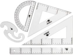 Juego Escuadra y Cartabon 25Cm Regla 30Cm Semicirculo 15Cm y Plantilla de Curvas Liderpapelen Petaca Opaca Colores Stdos