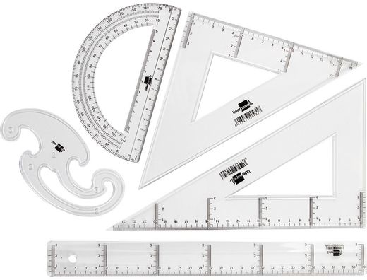 Juego Escuadra y Cartabon 25Cm Regla 30Cm Semicirculo 15Cm y Plantilla de Curvas Liderpapelen Petaca Opaca Colores Stdos