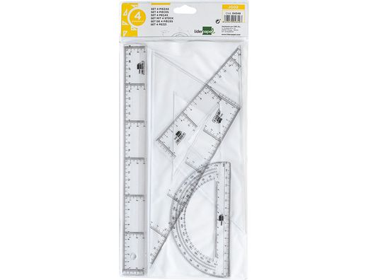 Juego Escuadra y Cartabon 25Cm Regla 30Cm y Semicirculo 15Cm Liderpapel en Petaca Incolora