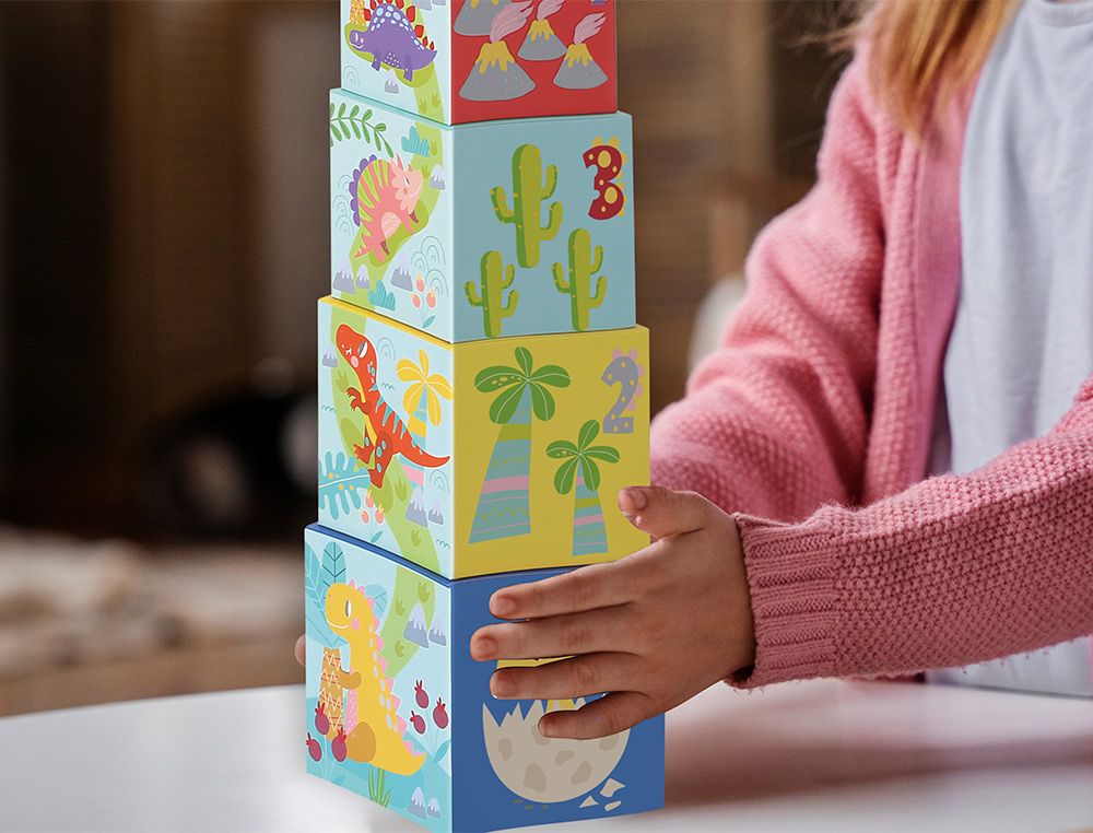 Juego infantil imaginovo cubos apilables nidos dinosaurios +12 meses 12 piezas 13x13x13cm