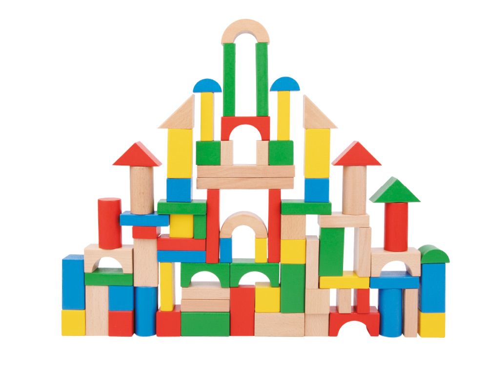 Juego infantil imaginovo madera construccion de bloques +12 meses 100 piezas 29x29x3,5cm
