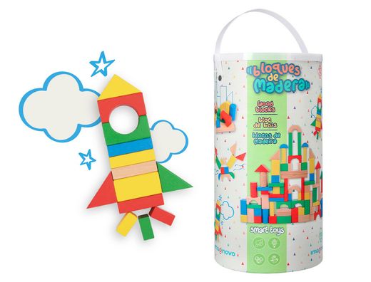 Juego infantil imaginovo madera construccion de bloques +12 meses 100 piezas 29x29x3,5cm