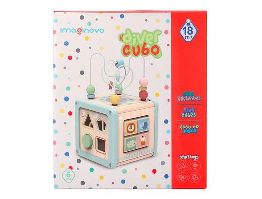 Juego infantil imaginovo madera cubo de actividades +18 meses 15,5x15,5x28cm