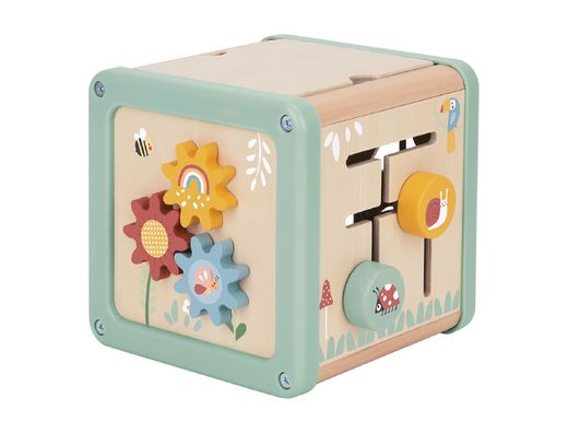 Juego infantil imaginovo madera cubo de actividades +18 meses 15,5x15,5x28cm