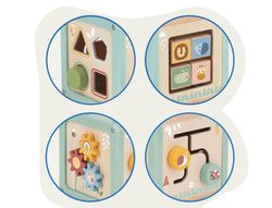 Juego infantil imaginovo madera cubo de actividades +18 meses 15,5x15,5x28cm