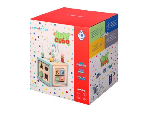 Juego infantil imaginovo madera cubo de actividades +18 meses 15,5x15,5x28cm