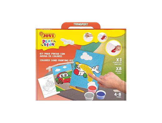 Juego jovi play&fun pinta con arena de colores vehiculos