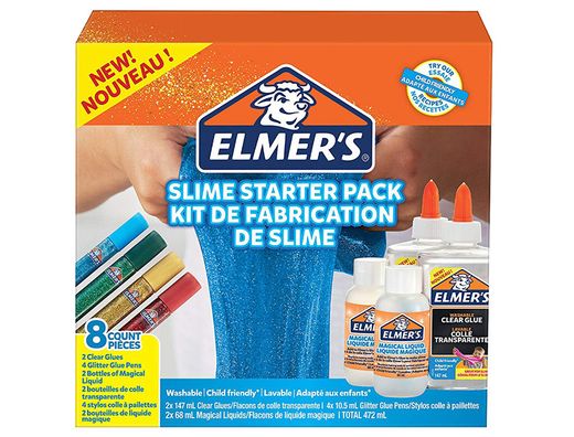 Kit elmers fabricacion slime con 2 botes cola transparente + 2 botes liquido magico + 4 botes purpurina colores