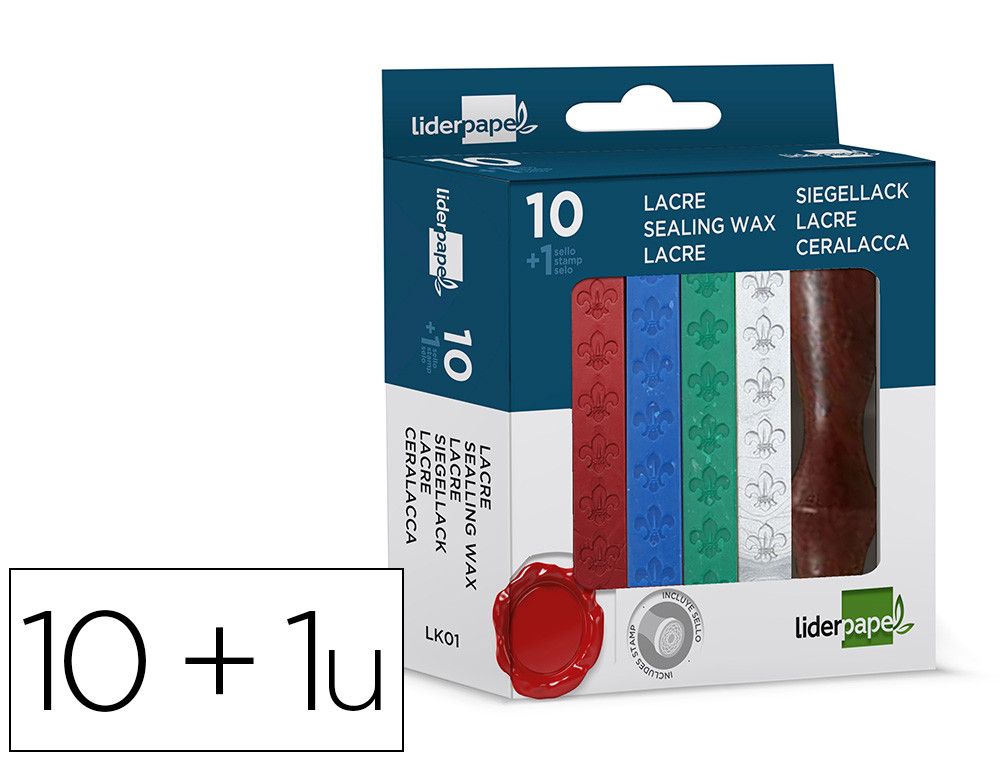 Lacre liderpapel con sello de carta juego de 10 barras colores surtidos