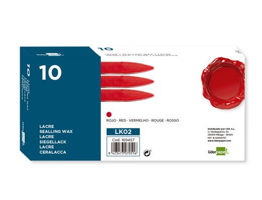 Lacre liderpapel rojo caja de 10 barras