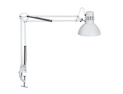 Lampara de escritorio maul metal 57w doble brazo cabezal orientable pinza blanca
