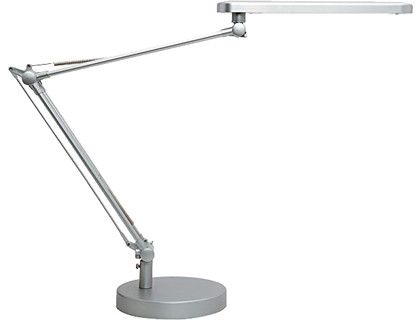 Lampara de escritorio unilux mambo led 5,6w doble brazo articulado abs y aluminio gris metalizado base 19 cm