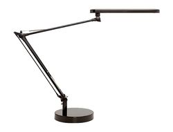 Lampara de escritorio unilux mambo led 5,6w doble brazo articulado abs y aluminio negro base 19 cm diametro