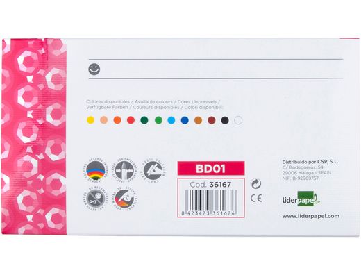 Lapices Cera Blanda Liderpapel -Caja de 12 Colores