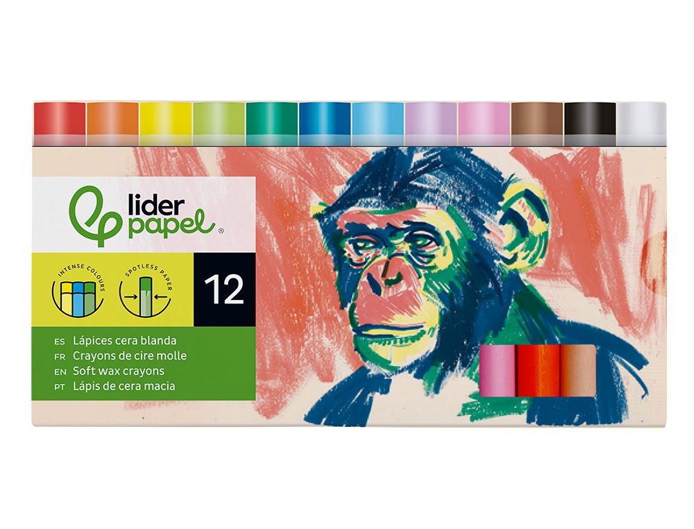 Lapices cera blanda liderpapel redonda caja de 12 unidades colores surtidos
