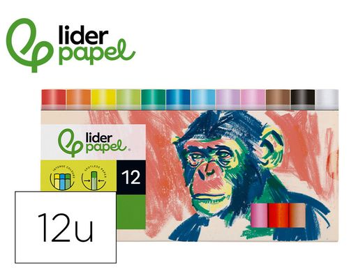 Lapices cera blanda liderpapel redonda caja de 12 unidades colores surtidos