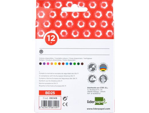 Lapices cera liderpapel caja de 12 colores