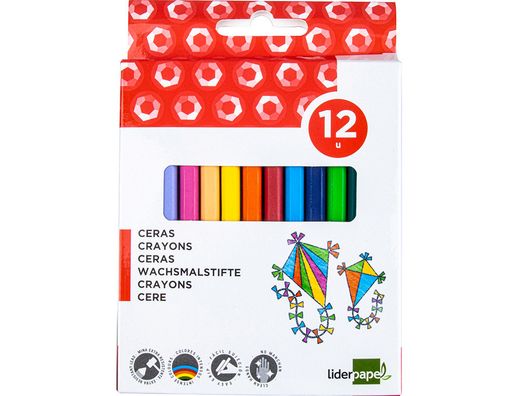 Lapices cera liderpapel caja de 12 colores