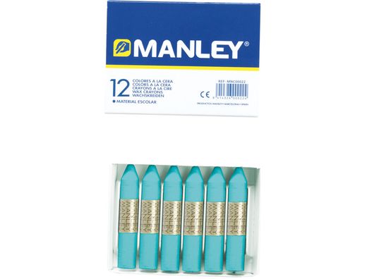 Lapices Cera Manley Unicolor Azul Turquesa -Caja de 12 N.16