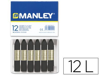 Lapices Cera Manley Unicolor Negro -Caja de 12 N.30