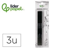 Lapices de carboncillo para esbozos liderpapel caja de 3 unidades con diferentes durezas certificado fsc