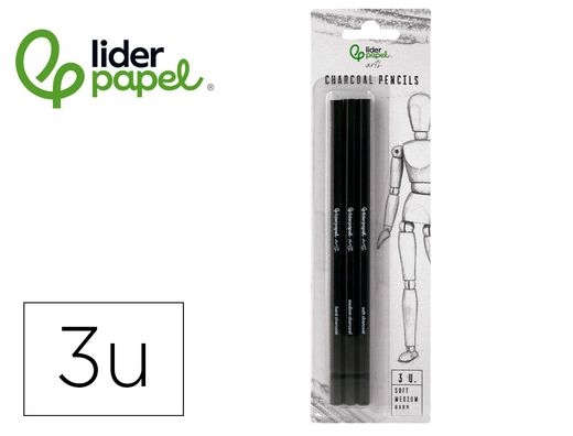 Lapices de carboncillo para esbozos liderpapel caja de 3 unidades con diferentes durezas certificado fsc