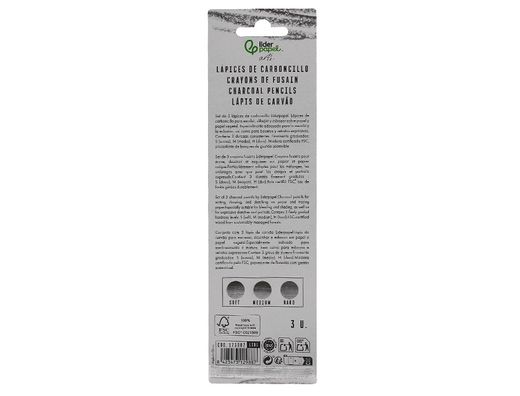 Lapices de carboncillo para esbozos liderpapel caja de 3 unidades con diferentes durezas certificado fsc