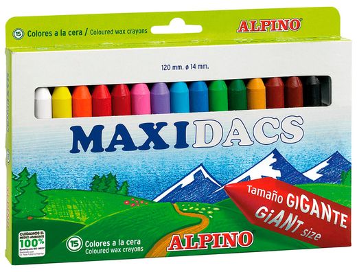 Lapices de Cera Alpino Maxidacs Caja de 15 Colores Surtidos