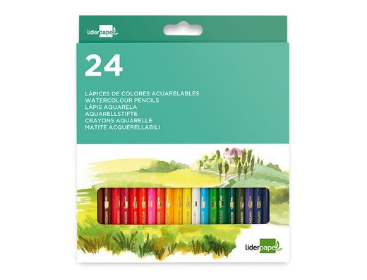 Lapices de colores acuarelables liderpapel caja de 24 colores surtidos