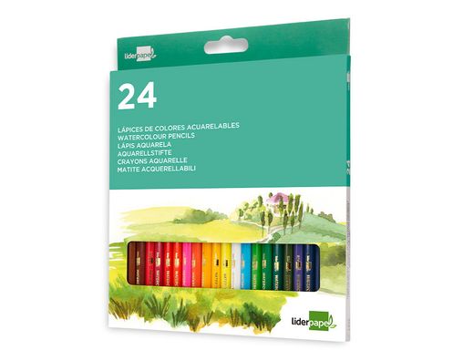 Lapices de colores acuarelables liderpapel caja de 24 colores surtidos