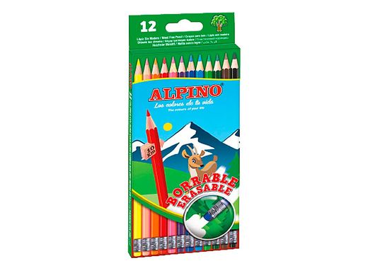 Lapices de colores alpino borrable con goma caja de 12 colores surtidos