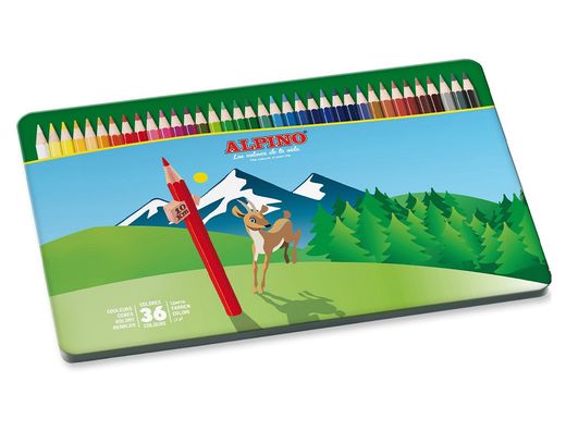 Lapices de colores alpino caja metalica de 36 unidades colores surtidos