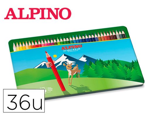 Lapices de colores alpino caja metalica de 36 unidades colores surtidos