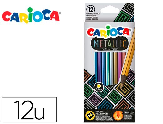 Lapices de colores carioca metallic hexagonal mina 3,3 mm caja de 12 colores surtidos