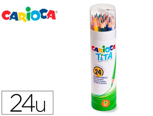 Lapices de colores carioca tita mina 3 mm tubo metal 24 colores surtidos + sacapuntas