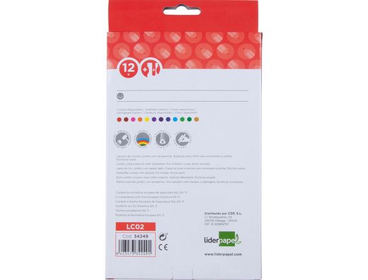 Lapices de Colores Liderpapel C/ de 12 Colores Jumbo con Sacapuntas