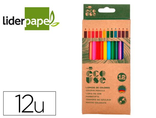 Lapices de colores liderpapel ecouse caja de 12 colores surtidos con certificado fsc
