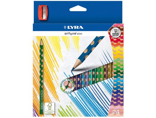 Lapices de Colores Lyra Groove Slim Triangular Minas de 3,3 mm Caja de 24 Colores + Sacapuntas