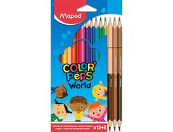 Lapices de colores maped color peps world caja de 12 colores surtidos + 3 duo tonos de piel