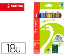Lapices de colores stabilo green colors con certificado fsc estuche carton de 18 unidades colores surtidos