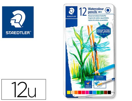 Lapices de colores staedtler acuarelables caja metal de 12 colores surtidos