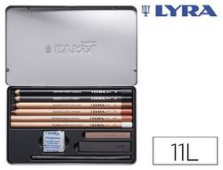 Lapices lyra rembrandt monocromo con accesorios para esbozos caja metalica de 11 unidades