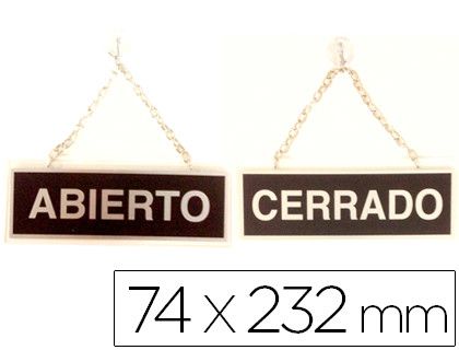 Letrero Metalico Serigrafiado Abierto y Cerrado con Cadena y Ventosa para Colgar de 74X232 Mm