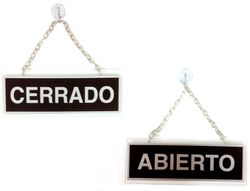 Letrero Metalico Serigrafiado Abierto y Cerrado con Cadena y Ventosa para Colgar de 74X232 Mm