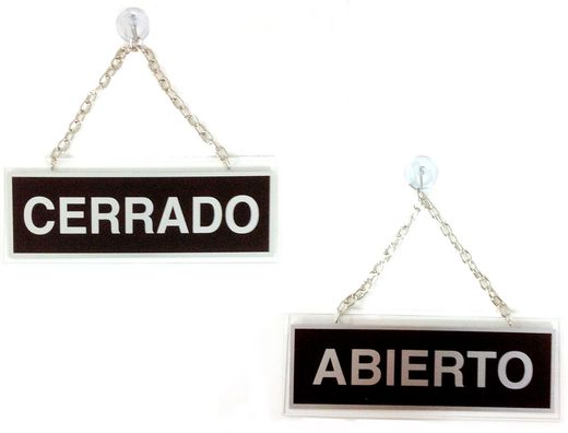 Letrero Metalico Serigrafiado Abierto y Cerrado con Cadena y Ventosa para Colgar de 74X232 Mm