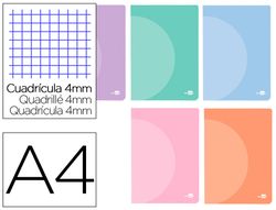 Libreta liderpapel 360 tapa de plastico a4 48 hojas 90g/m2 cuadro 4 mm con margen colores pastel surtidos