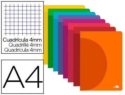 Libreta Liderpapel 360 Tapa de Plastico A4 48 Hojas 90G/M2 Cuadro 4Mm con Margen Colores Surtidos