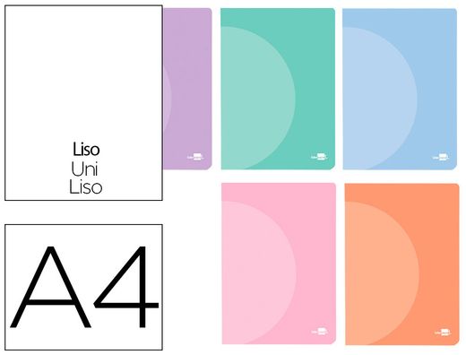 Libreta liderpapel 360 tapa de plastico a4 48 hojas 90g/m2 liso sin margen colores pastel surtidos