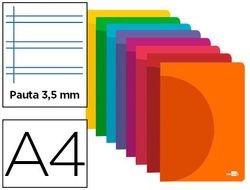 Libreta liderpapel 360 tapa de plastico A4 48 hojas 90g/m2 pauta 4 3,5mm con margen colores surtidos