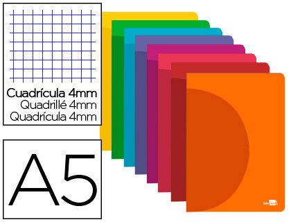 Libreta Liderpapel 360 Tapa de Plastico A5 48 Hojas 90G/M2 Cuadro 4Mm con Margen Colores Surtidos